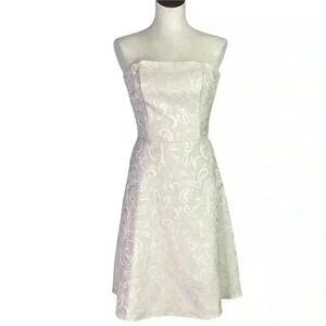 Scott McClintock 80s Womens 8P Paisley Cocktail Dress Ivory Strapless Vintage